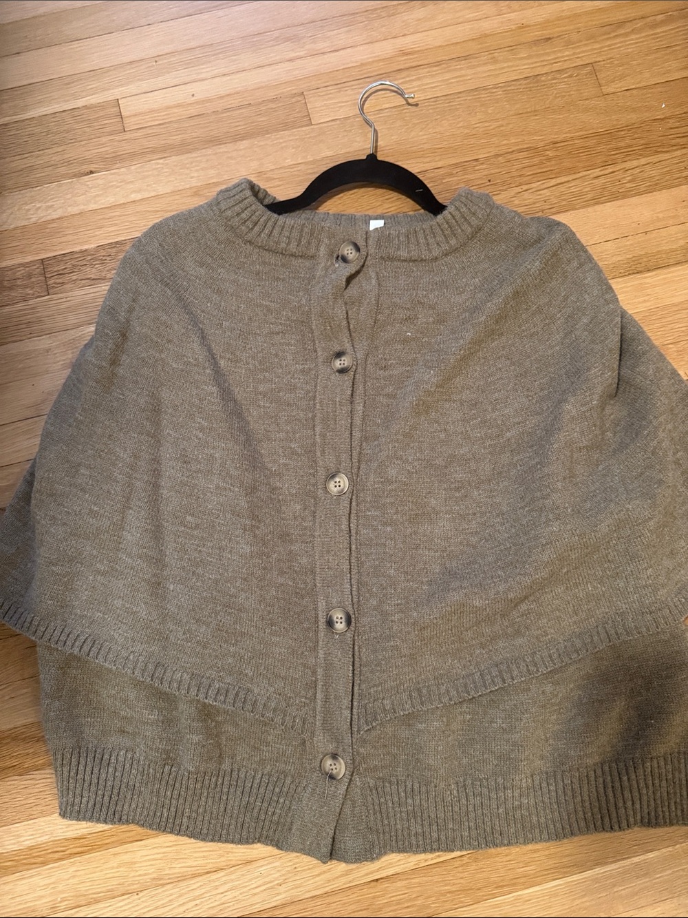 Womens Button-Front Knit Cape Sweater - brown